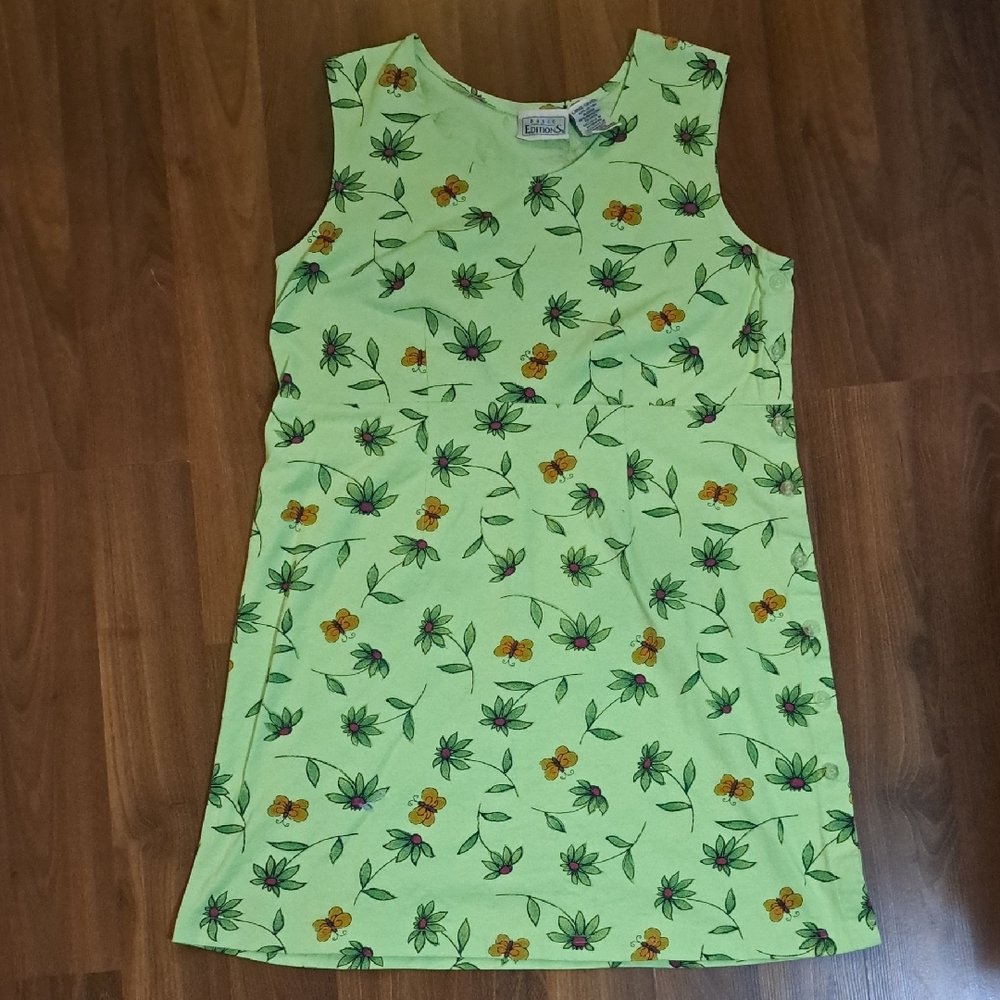 Basic Editions Lime Floral Sleeveless Midi Dress Butterflies And Flowers